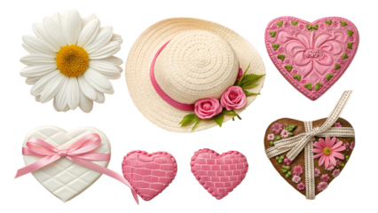 Valentine's Day themed illustrations with sweet treats and love symbols