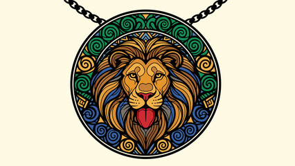 Lion Pendant Necklace with Ornate Design.