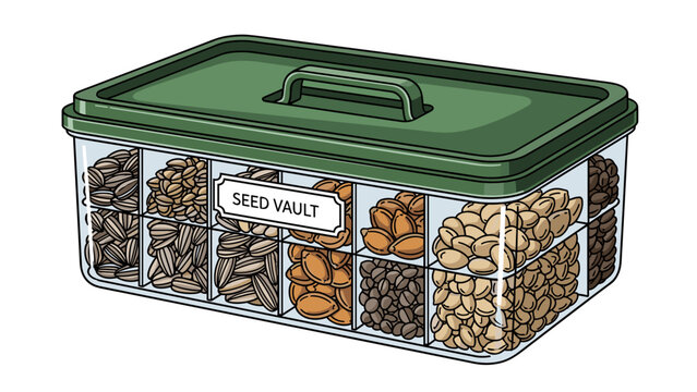 Seed Storage Container with Various Seeds.