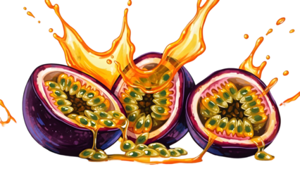 Vibrant passion fruit explosion with juice splash
