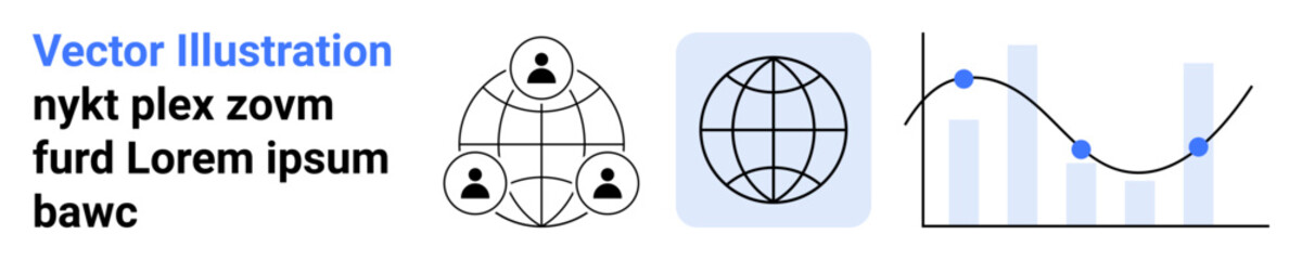 Obraz premium Communication technology, global networking, data analysis, business growth, teamwork, connectivity. Globe icon and chart. Communication technology and global networking concept