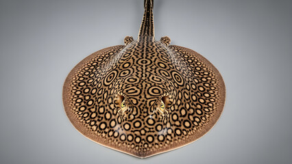 Freshwater stingray top-down view with realistic texture and natural form. Isolated on White background