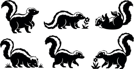 Obraz premium Skunk animal silhouette vector set in various playful poses and natural activities 