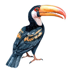 Hornbill, watercolor vector depicting playful antics, isolated on a white background. © velora