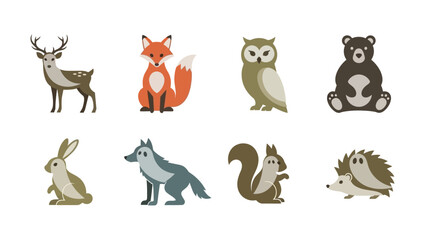 Naklejka premium Cartoon forest animals collection vector illustrations for design projects