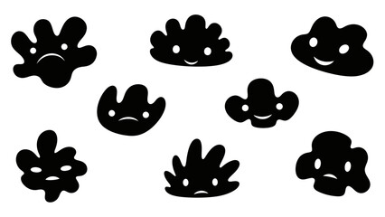 Fototapeta premium Abstract black shapes with facial expressions diverse emotions illustrated