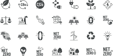 Fototapeta premium Collection of net zero carbon emission icons and logos