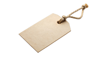 Blank rustic cardboard tag tied with natural jute twine against a black background.