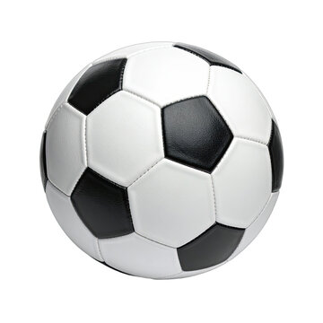A classic black and white soccer ball isolated against a solid black background.