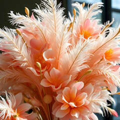 A bouquet of feathers and flowers.