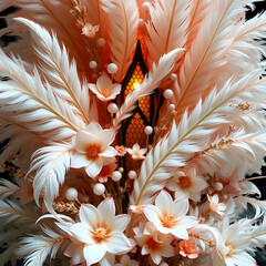 A bouquet of feathers and flowers.