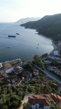 Greece, Volos - Taken with a dji drone during August, this footage features footage during golden ahour from the mount of Pilio aka. P&eacute;lion, over Makrinitsa, showing Volos and the entire areas around 