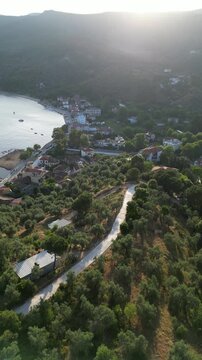 Greece, Volos - Taken with a dji drone during August, this footage features footage during golden ahour from the mount of Pilio aka. P&eacute;lion, over Makrinitsa, showing Volos and the entire areas around 