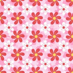 Pink Daisy Floral Seamless Pattern.
