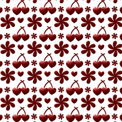 seamless pattern with hearts and cute cherry.