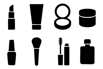 Different cosmetic elements silhouette icons set simple design