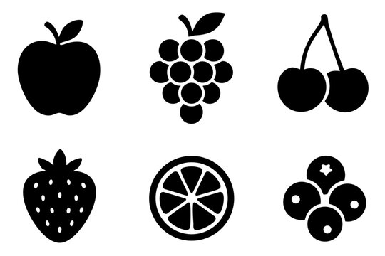Different fruit and berry silhouette icons set simple design