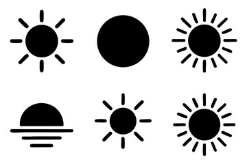 Different sun silhouette icons set simple design