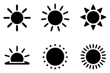 Different sun silhouette icons set simple design