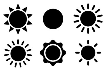 Different sun silhouette icons set simple design