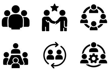 Different teamwork silhouette icons set simple design