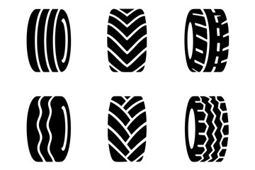Different wheel tires silhouette icons set simple design