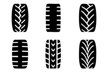 Different wheel tires silhouette icons set simple design