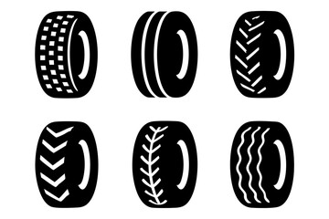 Different wheel tires silhouette icons set simple design