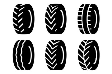 Different wheel tires silhouette icons set simple design
