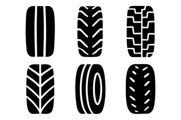 Different wheel tires silhouette icons set simple design