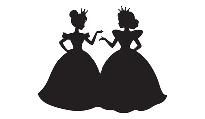 Fairytale princesses in black silhouettes wearing dresses and tiaras