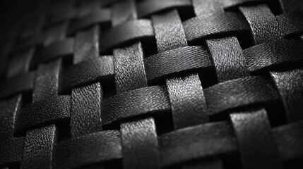 A tightly woven pattern of black fabric creates an intriguing abstract. The monochromatic color scheme adds depth and a minimalist appeal.