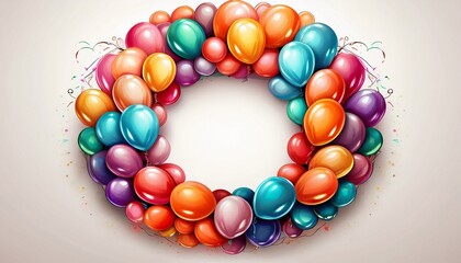 colorful balloon circle wreath made of balloons isolated white background