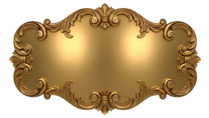 Ornate golden frame isolated PNG on transparent background, decorative baroque style element for design and graphic projects