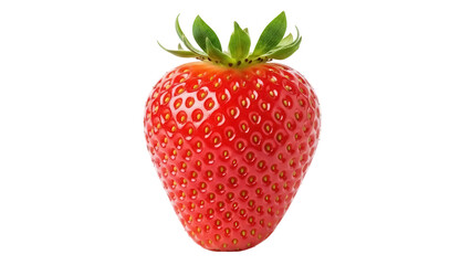 Ripe red strawberry isolated PNG, fresh fruit with green leaves on transparent background for...