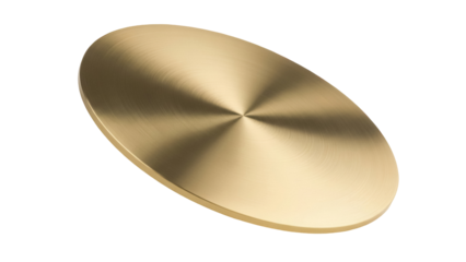 Shiny golden disc PNG isolated on transparent background, metallic circle with radial texture for awards and decorative design