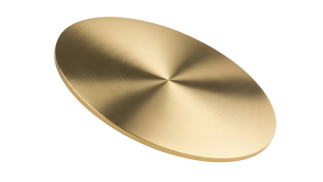 Shiny golden disc PNG isolated on transparent background, metallic circle with radial texture for awards and decorative design