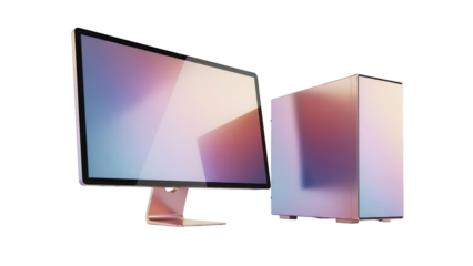 Modern desktop computer isolated PNG, all-in-one PC with sleek design for office or home use on transparent background