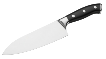 Chef s knife isolated PNG on transparent background, professional kitchen utensil for cutting, slicing, and food preparation