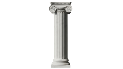 Elegant Ionic column isolated PNG on transparent background, classical architecture element for design projects and historical presentations