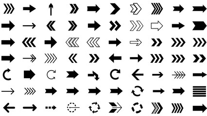 Fototapeta premium Large collection of white outline navigation and reload arrows on transparent background