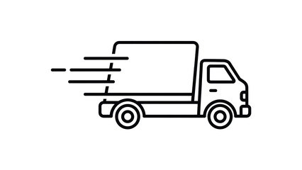 Simple outline of a fast delivery truck with motion trails on transparent background