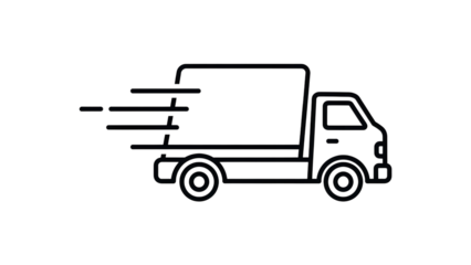 Simple outline of a fast delivery truck with motion trails on transparent background