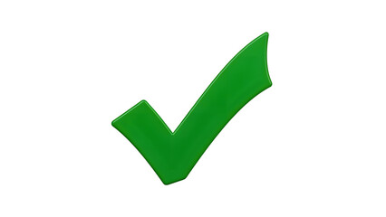 Shiny 3D bright green check mark approval symbol on transparent background