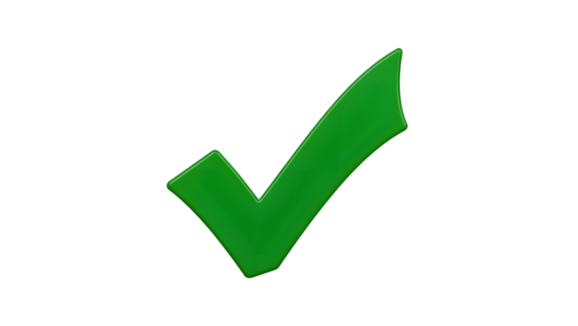 Shiny 3D bright green check mark approval symbol on transparent background - Powered by Adobe