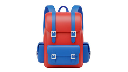 Cute 3D cartoon red and blue school backpack icon on transparent background