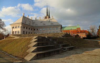 The hill with Faculty of Theology building - Wroclaw, Poland