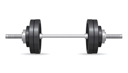 Fototapeta premium Graphic of a weightlifting barbell, with multiple black weight plates on each end, isolated on white
