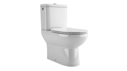 Modern white toilet PNG isolated on transparent background, bathroom fixture for home renovation and plumbing needs