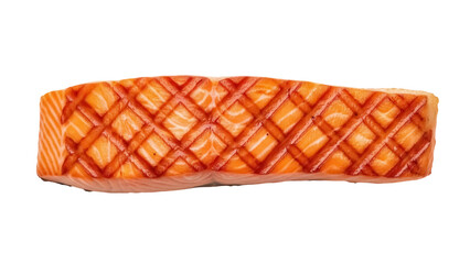 Grilled salmon fillet isolated PNG, cooked fish steak with grill marks on transparent background for healthy eating and restaurant menus